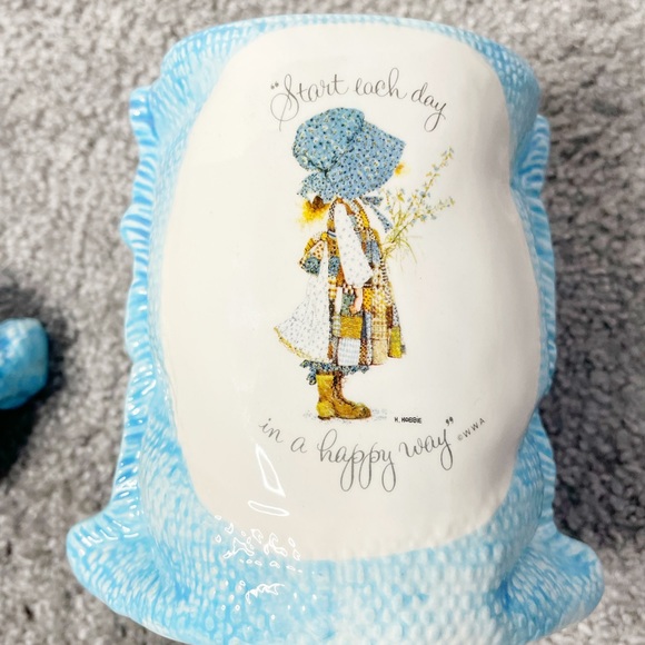 Vintage Holly Hobbie Flower Sack Ceramic Covered Jar Canister 1973 Japan - Picture 9 of 10